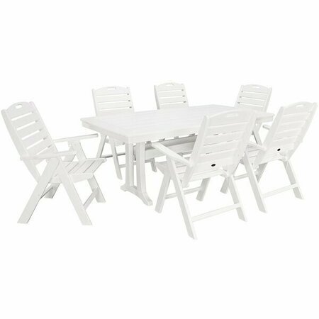 POLYWOOD Nautical 7-Piece White Dining Set with 6 Folding Chairs and Nautical Trestle Table 633PWS2961WH